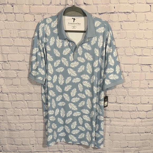 Anderson Ord Mens Canal Polo in Dusty Blue Leaf Print Size XXL NWT Golf Prep - Picture 1 of 7